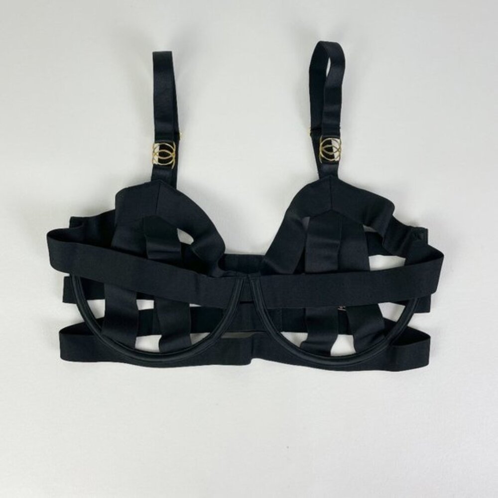 NWOT Victoria's Secret Bra 32DDD Unlined Balconet Strappy Banded Black B1728